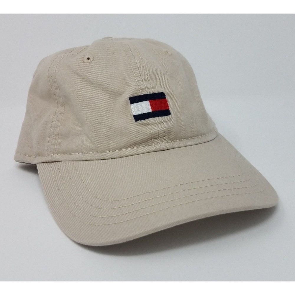 TOMMY HILFIGER Flag Box Logo Strapback Hat Beige